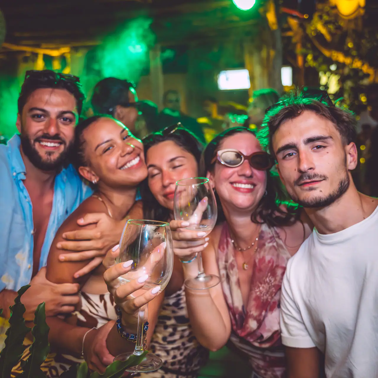 Amis qui trinquent pendant une fête